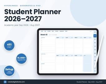 Student Planner 2026-2027 Digital, Academic Planner GoodNotes, College Planner iPad, Hyperlinked, Assignment Tracker, Cornell Notes