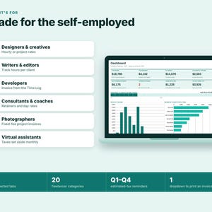 Freelancer Spreadsheet, Invoice Tracker, Time Tracker, Freelance Income Tax Planner, Excel Google Sheets, Rate Calculator, Small Business image 12