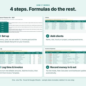 Freelancer Spreadsheet, Invoice Tracker, Time Tracker, Freelance Income Tax Planner, Excel Google Sheets, Rate Calculator, Small Business image 11