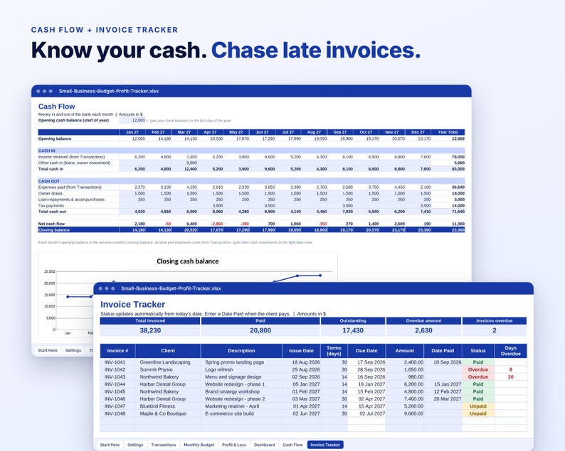 Small Business Budget Spreadsheet, Profit and Loss Tracker, Excel Google Sheets, Income Expense Tracker, Budget vs Actual, Cash Flow Sheet image 6