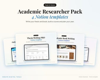 Academic Researcher Notion Bundle: Thesis, Book, Course, Yearly Planner (Digital Download)