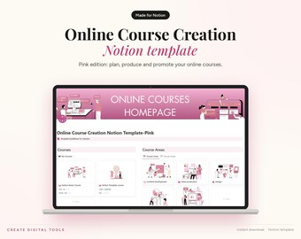 Online Course Creation Notion Template, Pink Edition, Video Production Tracker (Digital Download)