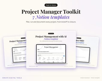 Project Manager Notion Toolkit, 7 Templates (BRD, Risk Register, Standup) (Digital Download)