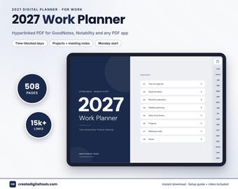 2027 Work Planner, Professional Digital Planner, GoodNotes Planner, Notability Planner, Time Block Planner, Project Planner, iPad