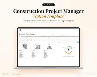Construction Project Manager Notion Template, Job Cost & Schedule Tracker (Digital Download)
