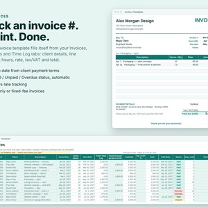 Freelancer Spreadsheet, Invoice Tracker, Time Tracker, Freelance Income Tax Planner, Excel Google Sheets, Rate Calculator, Small Business image 3