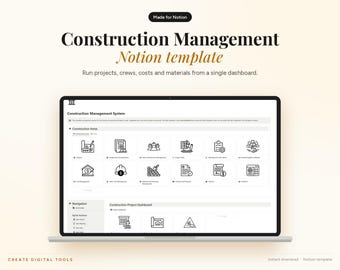 Construction Project Management Notion Template, Contractor Dashboard, Budget & Material Tracker (Digital Download)