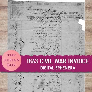 1863 American Civil War Malitia Invoice, Digital Ephemera, Handwritten invoice, Vintage invoice, Scrapbook, Junk journal ephemera, printable