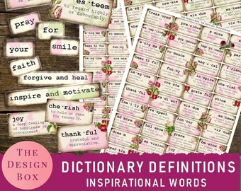 Dictionary Words of Inspiration, Text Labels, Random Texts, Digital Labels, Planner Stickers, Vintage Labels, Printable Ephemera, Printables