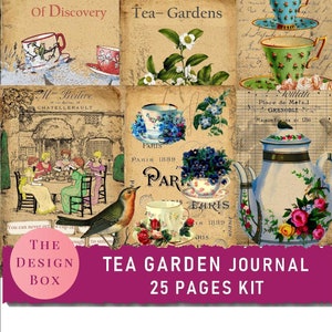 Tea Garden Journal Kit, 25 Pages, Junk Journal Printable, Vintage Junk Journal, Tea-Time Journal,  Tea Journal, Digital Journal Pages