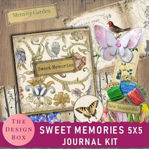 Sweet Memories, 5x5 Journal Kit, Memory Journal, Remembrance Journal,  Gift Journal, Sewing Journal, Junk Journal Printable, Tea Journal Kit
