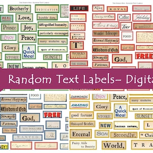 Random Text Digital Labels, Text Stickers, Vintage Labels, Random Text Stickers, Junk Journal Ephemera, Vintage Ephemera, Text Ephemera