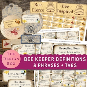 Bee Keeper Dictionary Labels & Tags, Bee Ephemera, Bee text labels, Digital Labels, Planner Stickers, Random Text labels, Vintage Labels