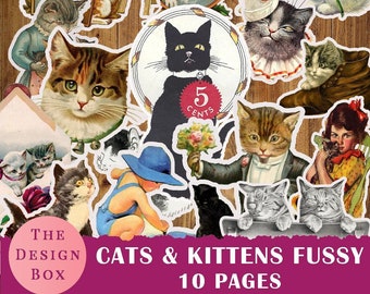 Cats & Kittens, Fussy Cut Printables, Vintage Cats and Kittens, Junk journal, Printable Ephemera, Cats Collage, Fussy Cut Digitals, Sticker