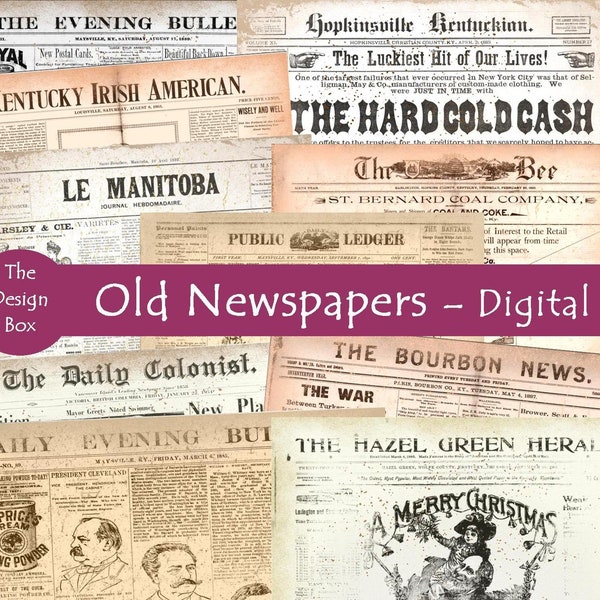 Old Newspaper, Digital Pages, Vintage Newspaper,  Scrapbook pages, Junk Journal, Retro Newspaper, Printable Newsprint, Worn Newspaper pages