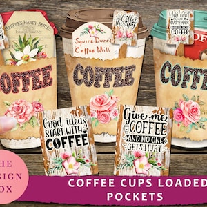 Coffee Cups, Loaded Pockets, Coffee Printables, Coffee Journal, Journal Pocket, Coffee Digitals, Junk Journal Printables, Vintage Coffee,