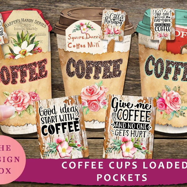 Coffee Cups, Loaded Pockets, Coffee Printables, Coffee Journal, Journal Pocket, Coffee Digitals, Junk Journal Printables, Vintage Coffee,