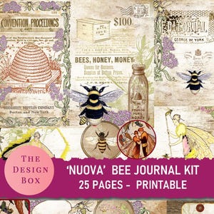 Nuovo The New Bee Journal Kit, 25 Pages, Junk Journal, Printable, Vintage Journal, Bee Journal, Honey Bee, Digital, Queen Bee, Yellow, Flora