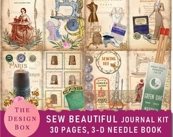 Cuci bello, Vintage Sewing Journal Kit, 3-D Ephemera, 30 pagine, Junk Journal stampabile, Vintage Sewing Journal, Sewing Journal Kit