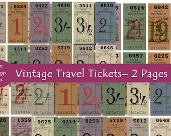 Vintage Bus Tickets, Digital Images, Fussy Cut Printable, Old Bus tickets, Vintage Travel Tickets, Junk journal, Ephemera, Collage, Stickers