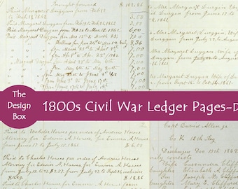 1800s Civil War Ledger, Printable Paper, War Ephemera, Accounts Paper, Vintage Documents, Vintage ledger, Scrapbook Page, Junk journal page