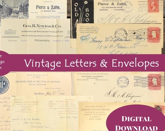 ensembles de lettres et enveloppes vintage, imprimable, facture des années 1800, écriture ancienne, documents vintage, documents anciens, éphémères, scrapbooking, journal