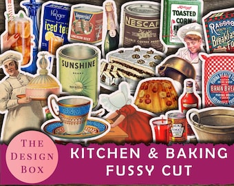 Küche & Backen, Pingeliger Schnitt, Junk Journal Ephemera, Küche, Backen, Rezept Junk Journal, Kochen, Tee, Vintage, Küche druckbar, digital