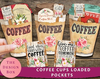 Coffee Cups, Loaded Pockets, Coffee Printables, Coffee Journal, Journal Pocket, Coffee Digitals, Junk Journal Printables, Vintage Coffee,