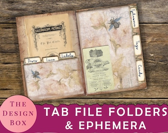 Tab File Folder, Junk Journal, Printable, Vintage, Pocket Folder, Folio Kit, Craft Kit, Digital Folio, Rose Folder, Junk Journal Insert, Tag