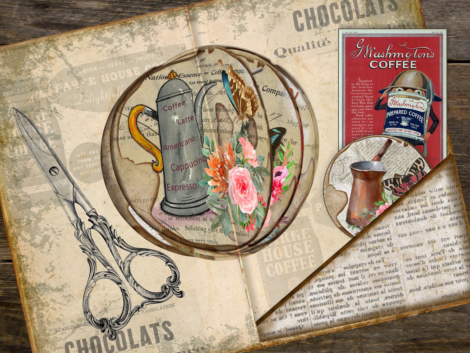 Coffee, Vintage Inserts, Printable Inserts, Junk Journal, Coffee ...