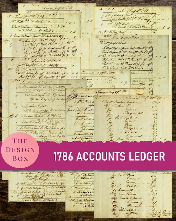 1786 Accounts Ledger, Printable Pages, Vintage Handwritten Script, Accounts papers, Digital Ledger paper, Apothecary Ephemera, Junk journal