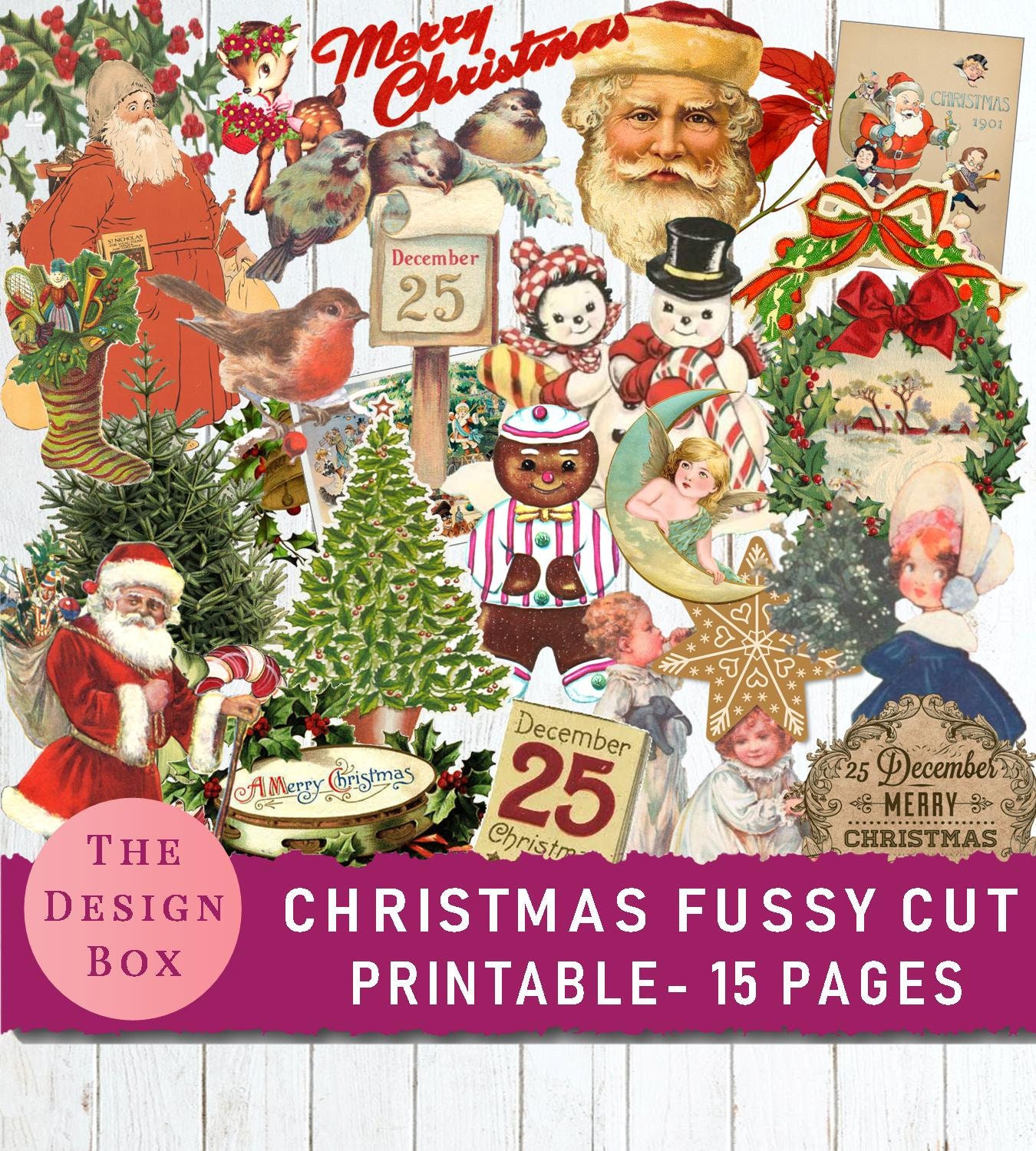 15 Christmas Fussy Cut Printable Pages Vintage Christmas. - Etsy