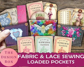Fabric & Lace, Sewing Pockets, Loaded Pockets, Sewing Ephemera, Sewing Journal Printable, Sewing Pattern, Journal Pocket, Sewing Junk Journa