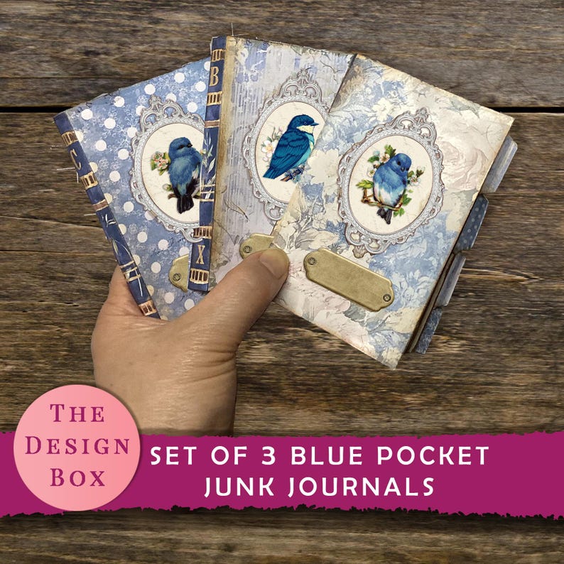 Blue Pocket Journal, Set of 3, Junk Journal, Printable, Blue, Vintage ...