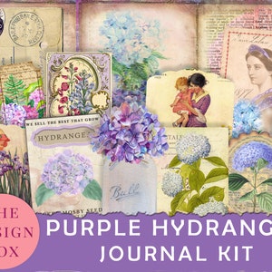 Purple Hydragea Journal Kit, Printable Journal, Purple Junk Journal, Lilac Journal, Junk Journal Kit, Mother&#39;s Day Journal, Purple, Lavender