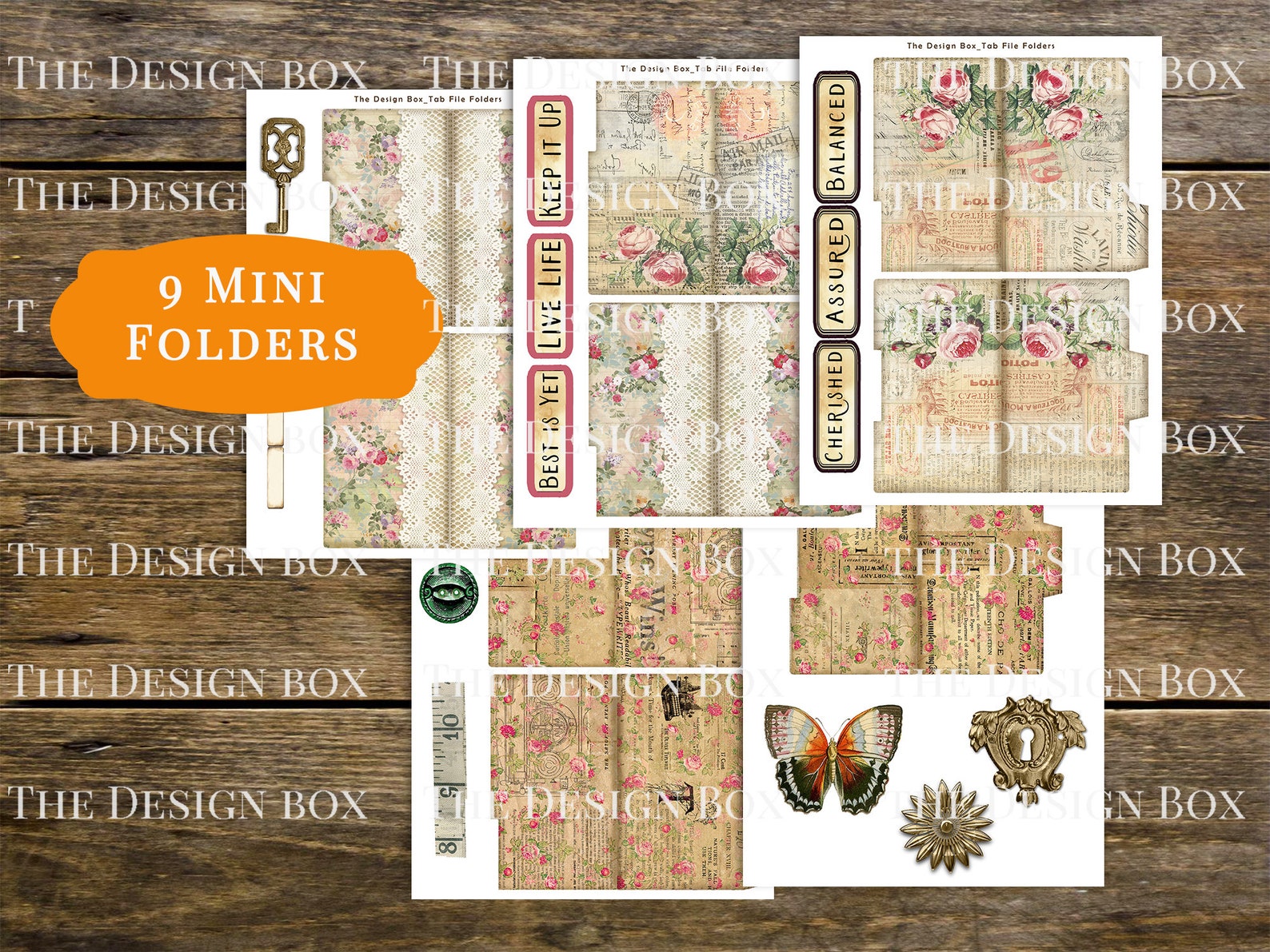 Tab File Folder, Junk Journal, Printable, Vintage, Pocket Folder, Folio ...