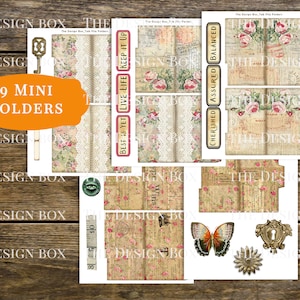 Tab File Folder, Junk Journal, Printable, Vintage, Pocket Folder, Folio ...