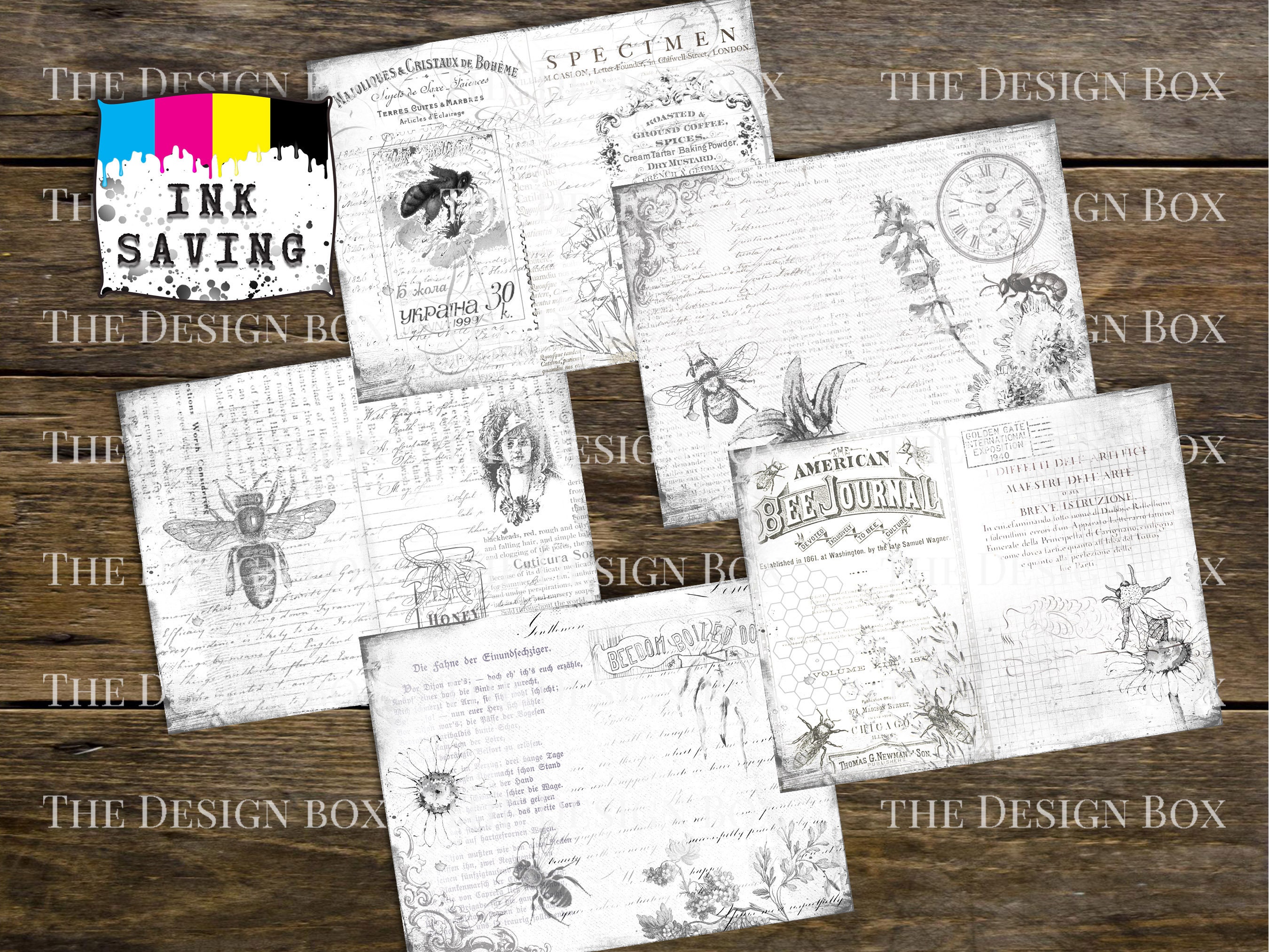 Bee Script Document Bee Script, Stamp Papers, Printable Stamp Paper, Junk Journal, Digital ...