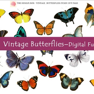 Butterfly Fussy Cut Printables, Vintage Butterfly Images, Junk journal, Ephemera, Collage, Planner sticker, Printable butterfly sticker