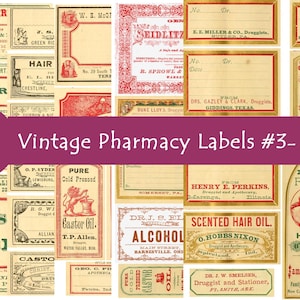 Set #3 Vintage Apotheke, druckbare Apotheke Etiketten, Medizin Etiketten, digitale Collage, Medikamente, Gifte, Ephemera, Scrapbook, Junk-Zeitschrift