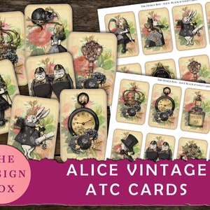 Cartes vintage Alice, cartes imprimables, Alice au pays des merveilles, Alice Ephemera, cartes ATC, cartes vintage, carte ATC, journal indésirable, journal Alice