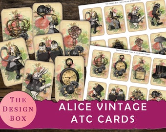 Alice Vintage Cards, Printable Cards,  Alice in Wonderland,  Alice Ephemera, ATC Cards, Vintage Cards, ATC Card, Junk journal, Alice Journal