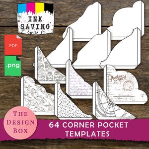 Corner Pocket Templates, Junk Journal Pocket, Template, Ink saver, Junk Journal, Black & White, Printable, Outline, Cricut, PNG, Overlay