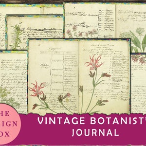 Vintage Botanist&#39;s Journal, Botanical Journal, Printable Junk Journal, Printable Journal Kit, Vintage Botanical Journal, Botanical Ephemera