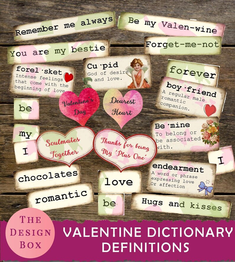 Valentine Dictionary Words Romantic words Valentine Text | Etsy