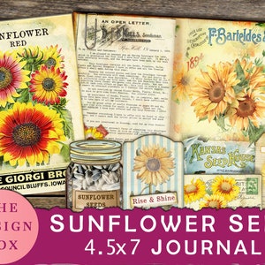 Paquete de semillas de girasol, kit de diario imprimible, 4.5x7, diario basura, diario de girasol, kit de diario basura, girasol, diario de semillas, paquete de semillas
