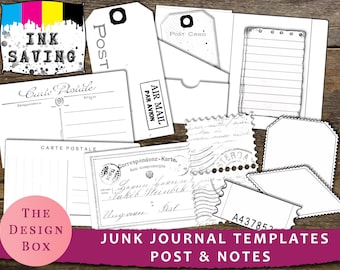 Junk Journal, Digital Templates, Printable, Ink Saver, Folio, Black, White, Folder, Envelopes, Tags, Pockets, Ephemera, Folio Templates