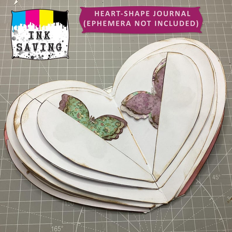 Shape Journal Heart Shape Journal Template, Ink Saver, Junk Journal, Black and White ...