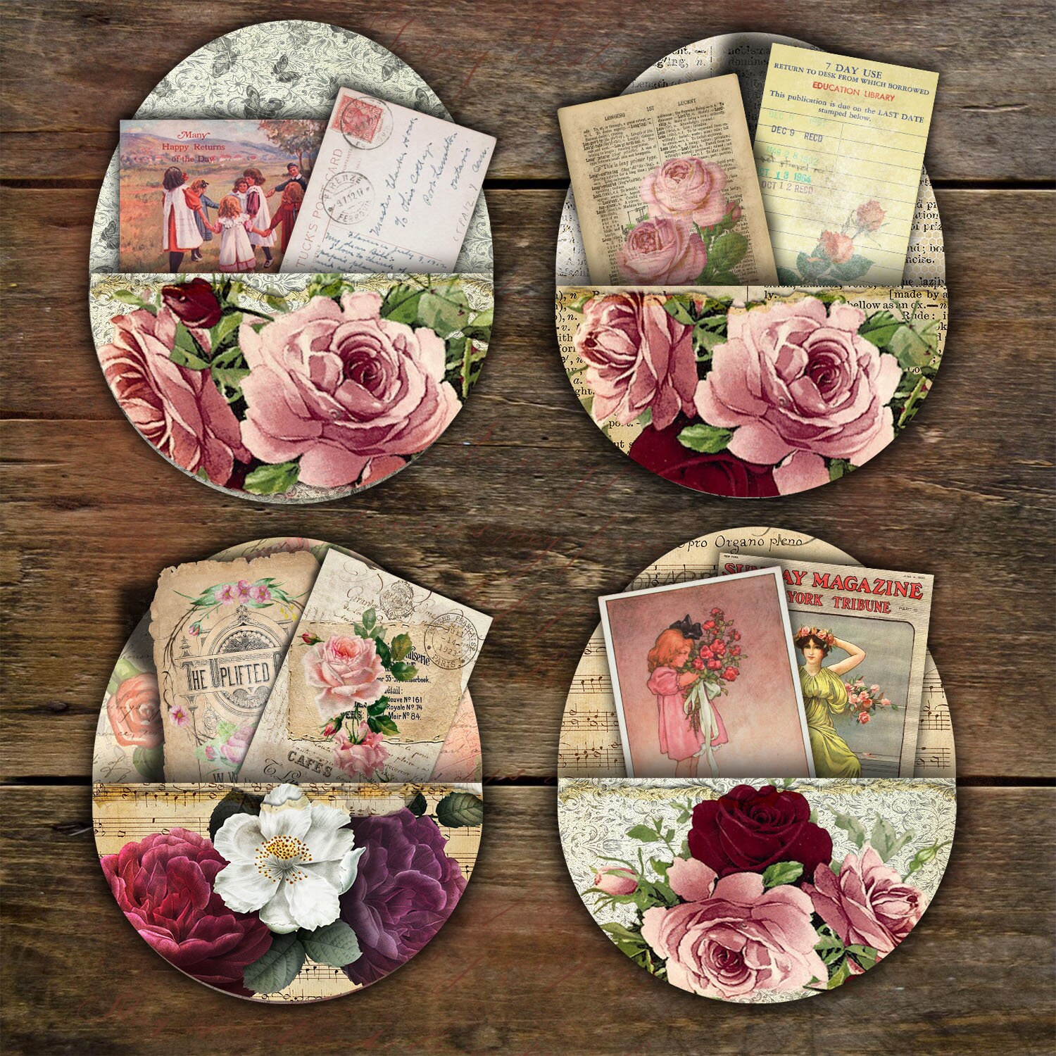Rose Oval Pockets Junk Journal Kit Printable Ephemera Rose | Etsy