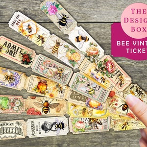 Bee Tickets, Printable Tickets, Junk Journal, Biene, shabby, Blumen, Vintage Biene, Sammelalbum, Printable, Ephemera, Digital, Download, Vintage